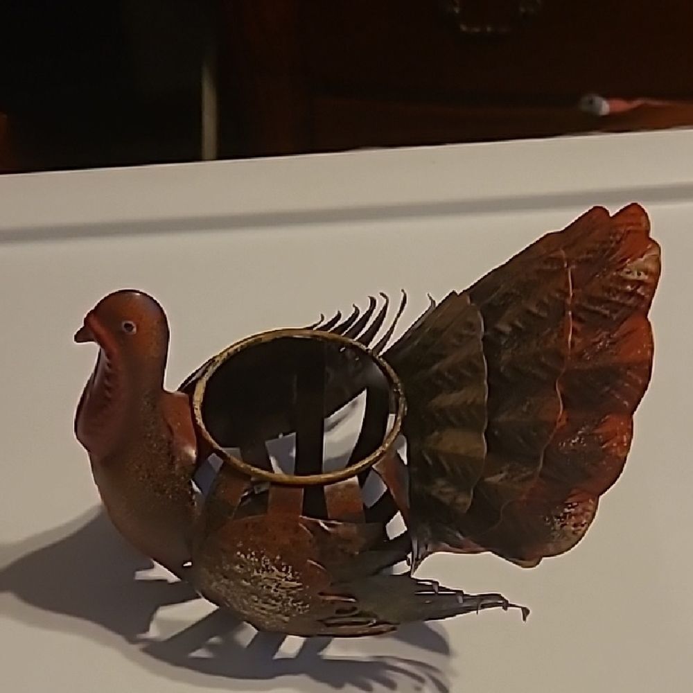 Decorative Metal  Turkey Candle Holder - Brown